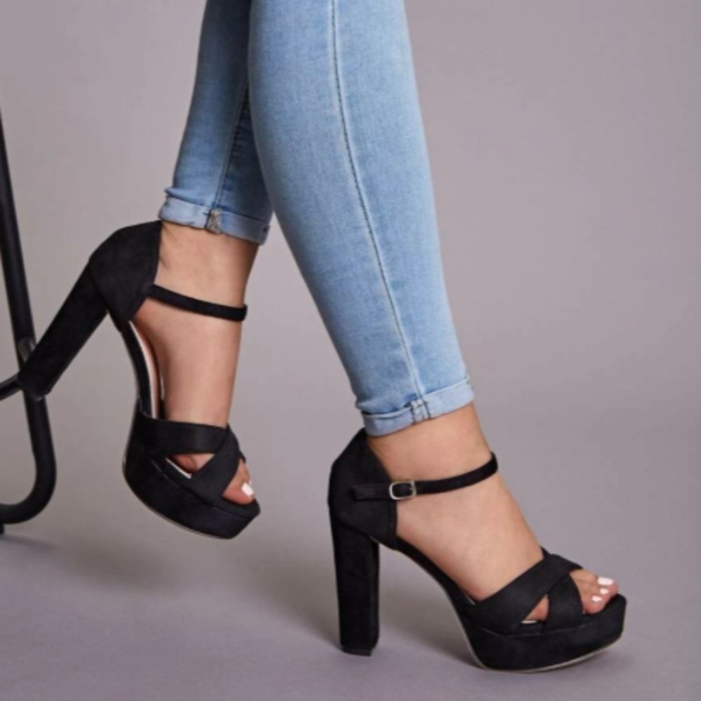 Cross Strap Chunky Heels